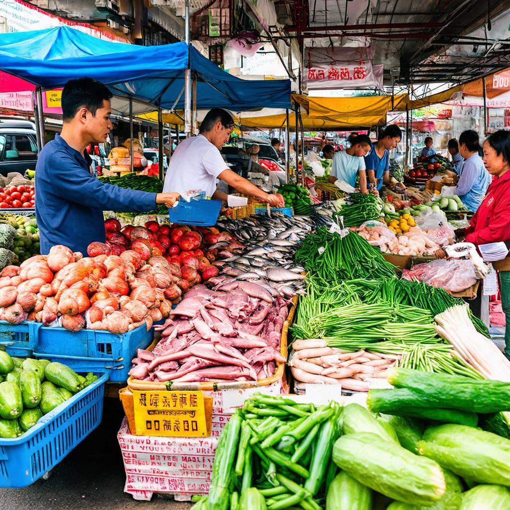 Cảnh mua bán tấp nập tại chợ Long Phú, Đồng Nai với nhiều nông sản tươi ngon.
